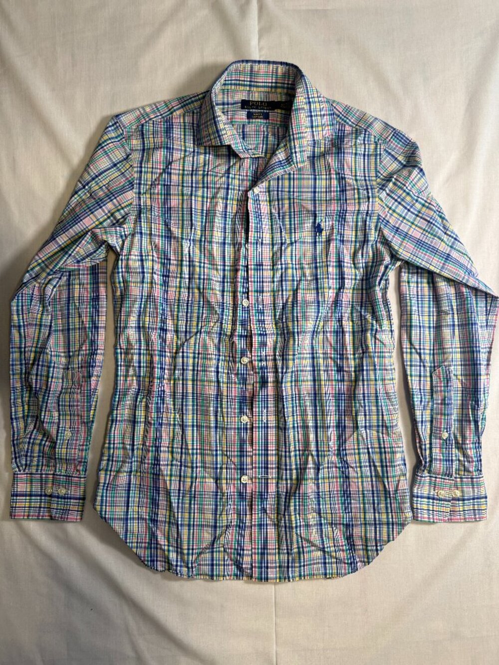 Polo Ralph Lauren Mens 14.5 32/33 Slim Fit Easy Care Multicolor Plaid Shirt